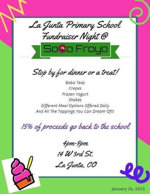 LJPS Monthly SoCo FroYo Fundraiser is tomorrow, January 26th from 4PM-9PM.