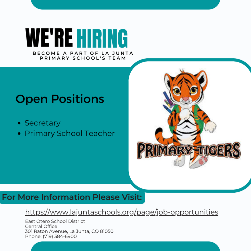 La Junta Primary School is hiring! Visit the link below for more information. https://www.lajuntaschools.org/page/job-opportunities